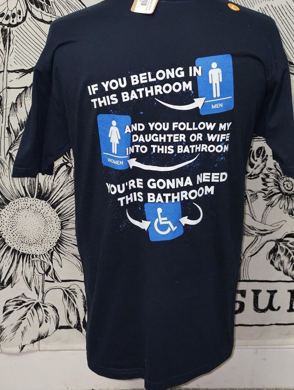 NWT Shield Republic 'If You Belong In This Bathroom' Navy Graphic Tee LG